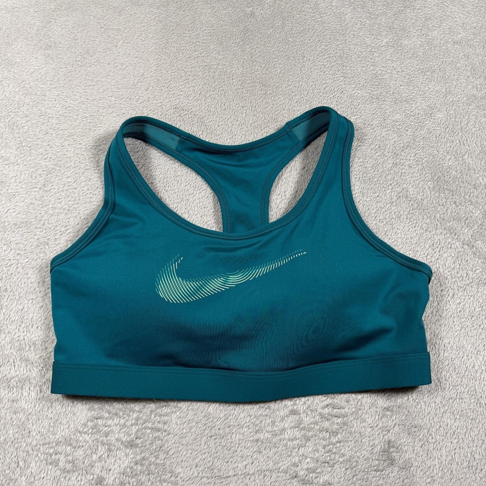 Nike Sports Bra Womens Medium Green Racerback Padded Mesh Lined Workout Training